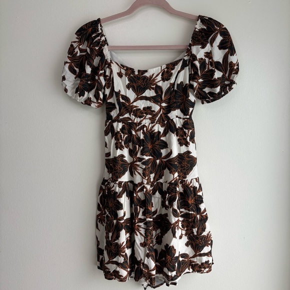 Japna Cottagecore Puff Sleeve Mini Dress XS Floral Tie Back Cutout Boho - Picture 1 of 10